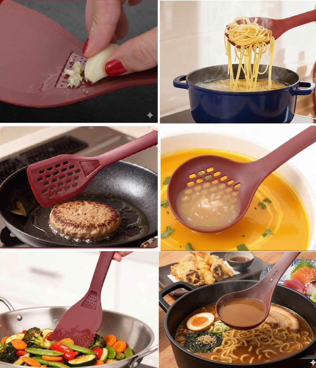 Cheffinger Keukengerei Set - 7-delig - Bordeaux Rood - 360° Draaibare Standaard - Kookgerei Set – productafbeelding 3