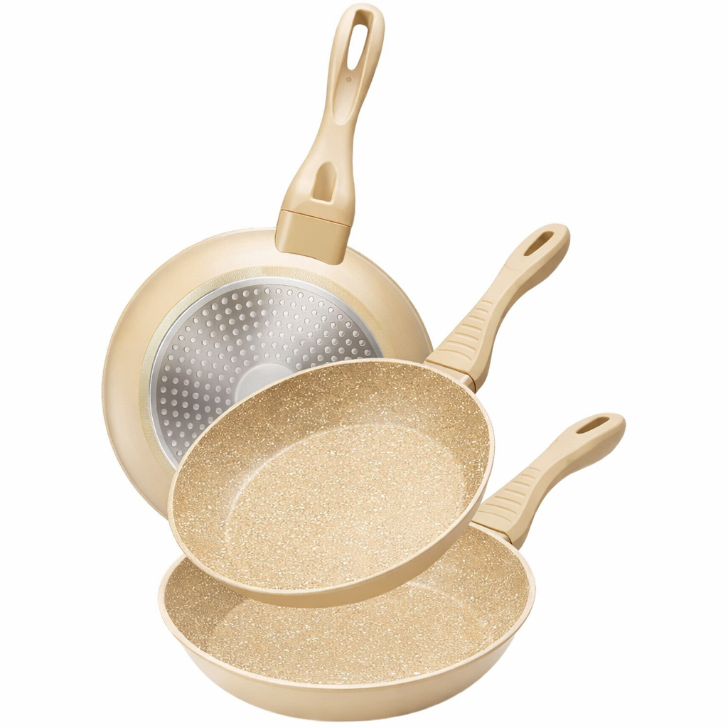 Cheffinger Koekenpannenset - 3-delig - Beige - Koekenpan 20, 24, 28cm - Inductie