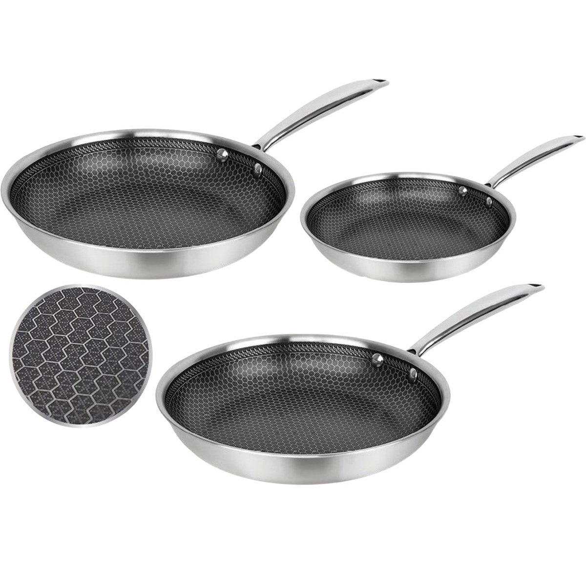 Cheffinger Bratpfannen-Set - Edelstahl - 3-teilig - 20, 24, 28cm - Induktion - Wabenstruktur