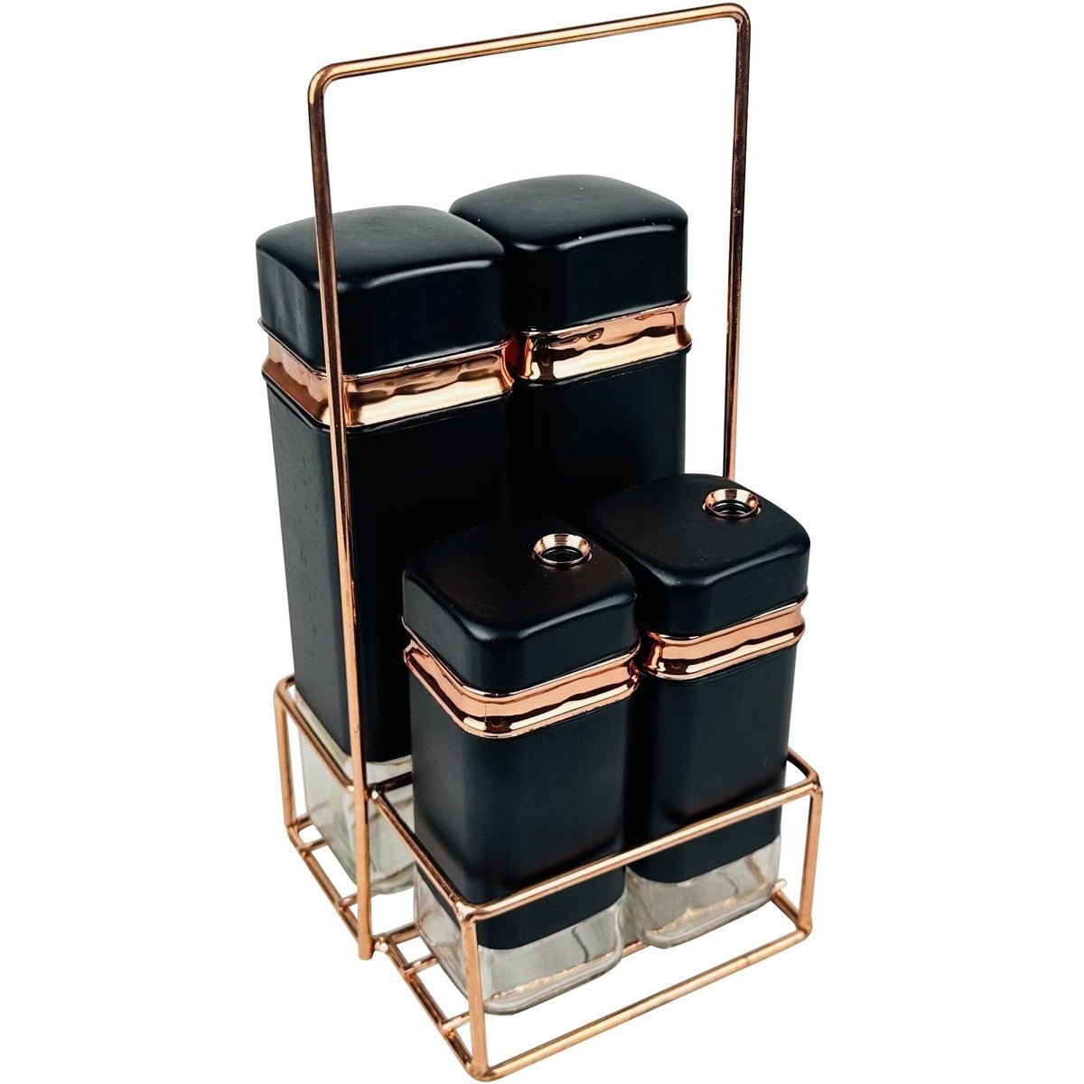Cheffinger Kruidenrek - 5-delig - Zwart/Rosé Goud - 4 Kruidenpotten met Metalen Houder