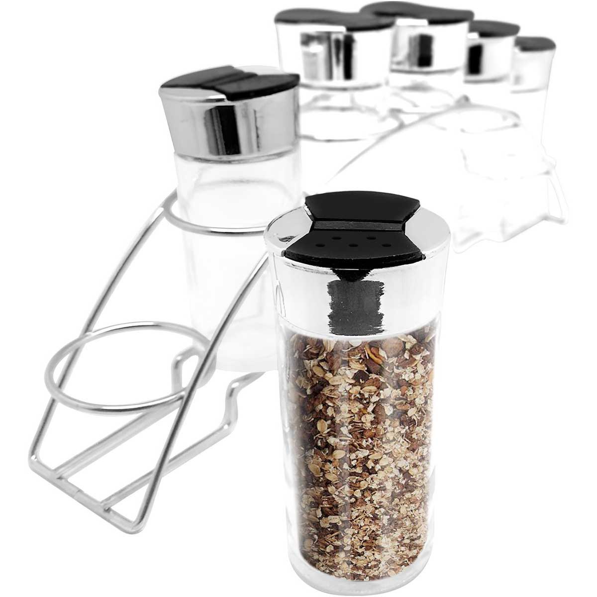 Cheffinger Kruidenrek met 6 Glazen Potjes - 90ml - RVS Houder - Zilver