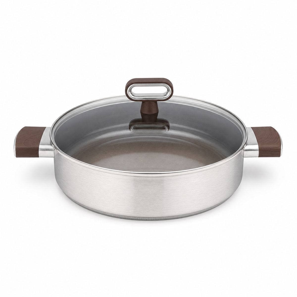 Cheffinger Lage Braadpan met Deksel - 24cm - Honingraat Antikras - Super Reliëf - Stof-Touch Handgreep met Houtlook - RVS - Inductie