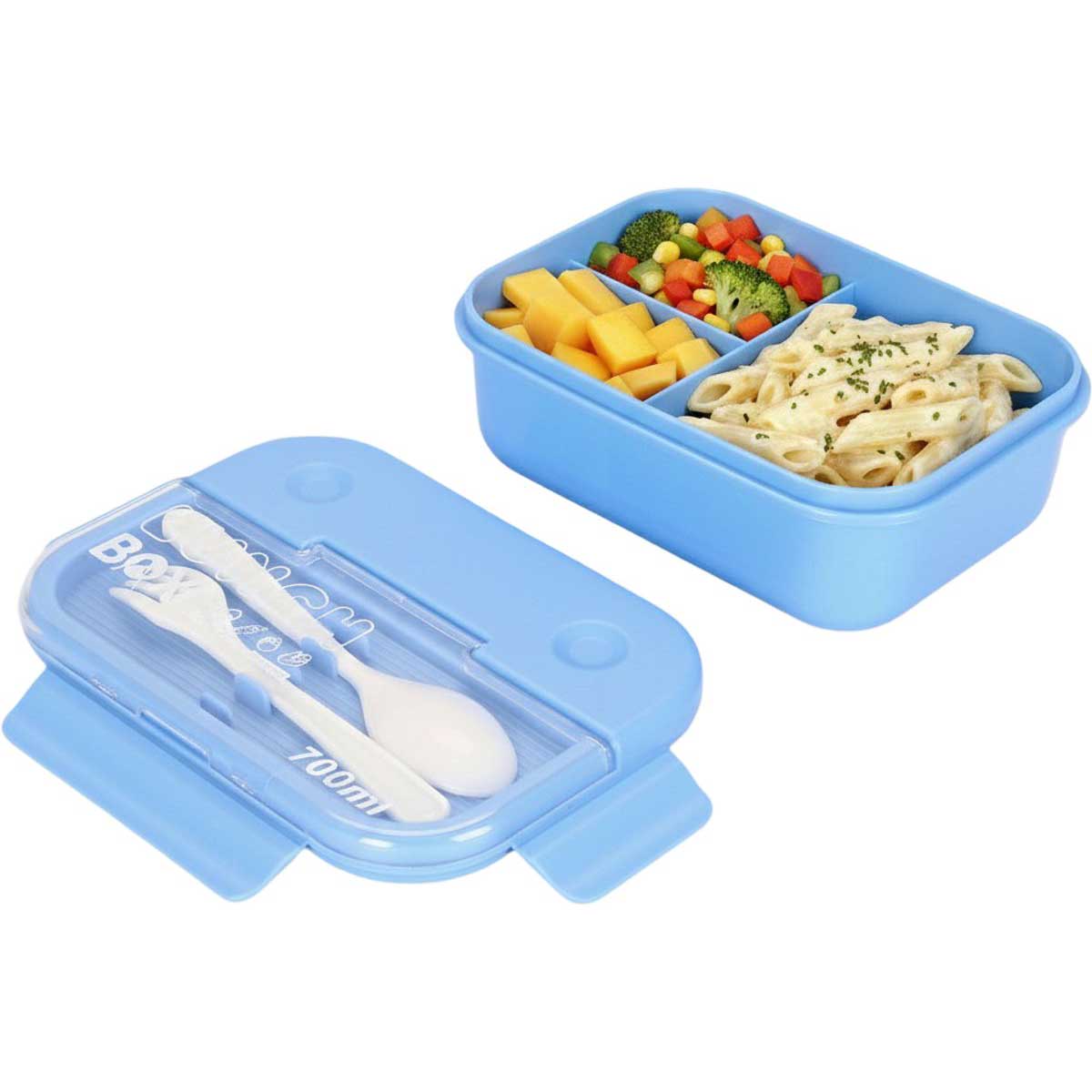 Cheffinger Lunchbox met Bestek - Blauw - Bentobox - Multifunctioneel Voor Werk en School - Meal Prep Bakje