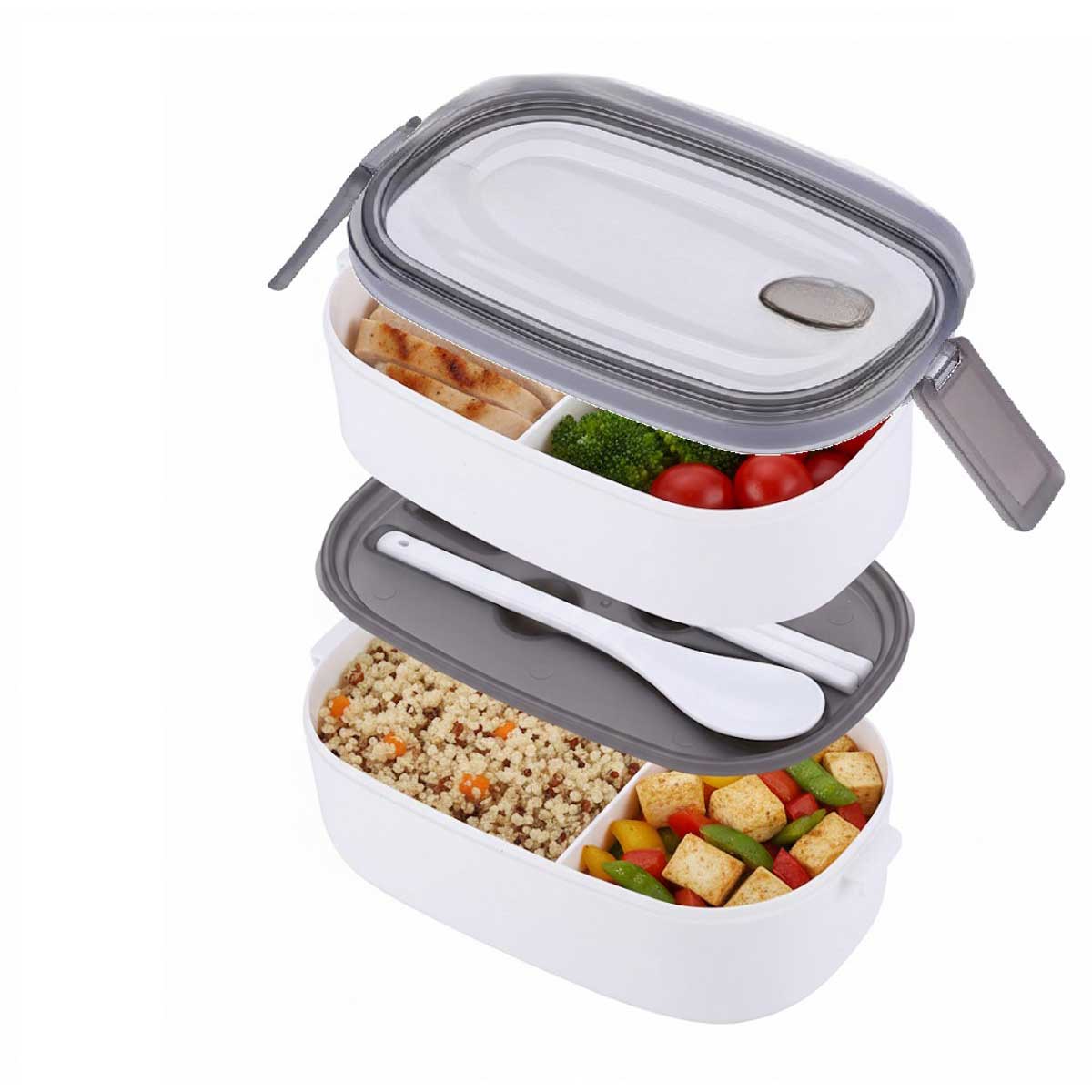 Cheffinger Lunchbox met Bestek - Wit - Bentobox - Multifunctioneel Voor Werk en School - Meal Prep Bakje