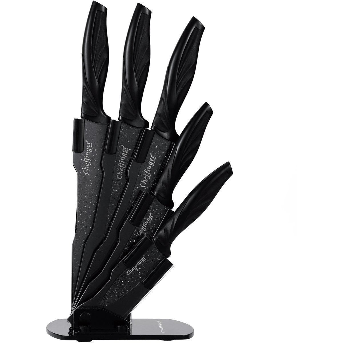 Cheffinger Knife Set with Stand - 6-piece - Black