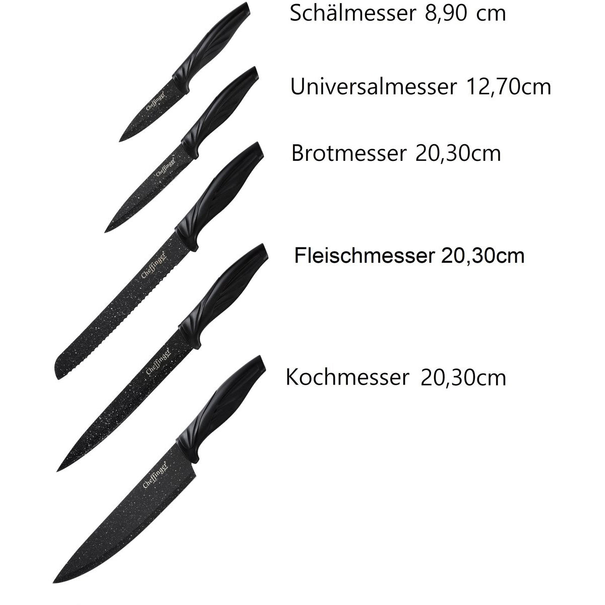 Cheffinger Knife Set with Stand - 6-piece - Black