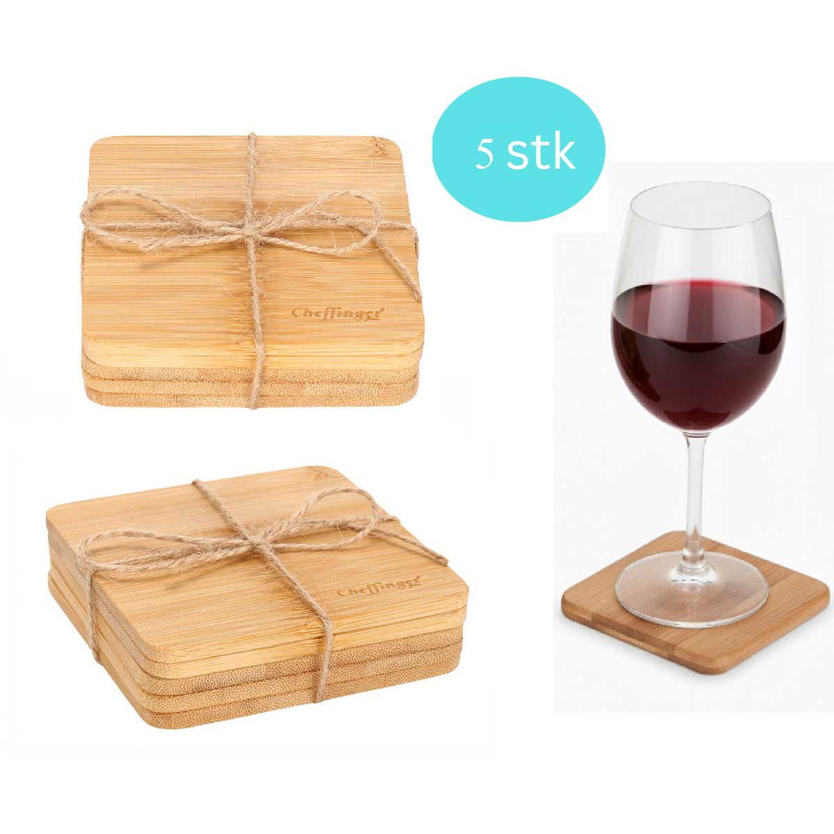 Cheffinger Onderzetter Set - 5-delig - Bamboe