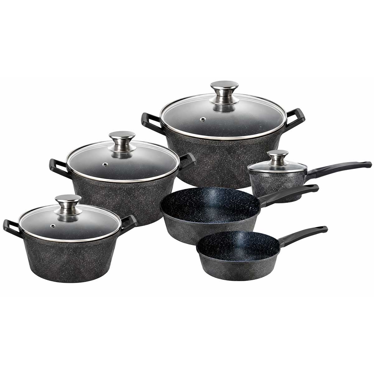 Cheffinger Pannenset - 12-delig - Marble - Inductie - Met Glazen Deksels