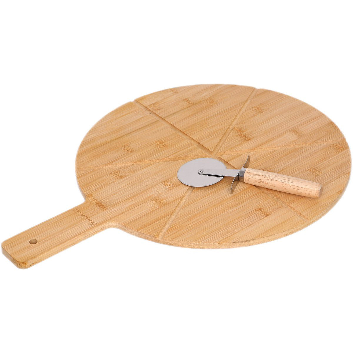Cheffinger Pizzaplank met Pizzasnijder - Bamboe - Pizza Serveerplank met Handvat