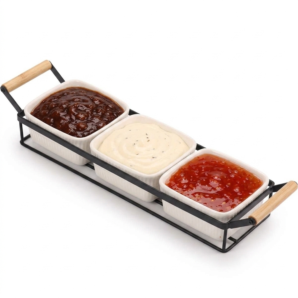 Cheffinger Saus & Snackschalen Set - 4-delig - Keramiek - Zwart/Wit