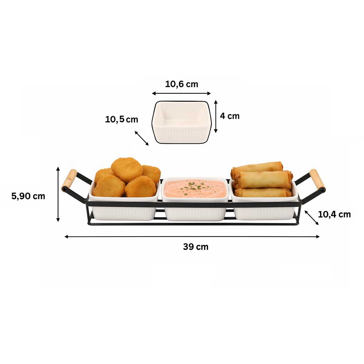 Cheffinger Saus & Snackschalen Set - 4-delig - Keramiek - Zwart/Wit