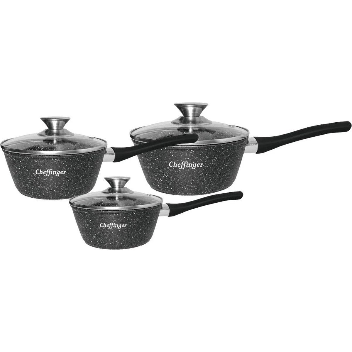 Cheffinger Sauspannen Set met Deksel - 6-delig - 16/18/20cm - Zwart - Inductie - Steelpannen Set