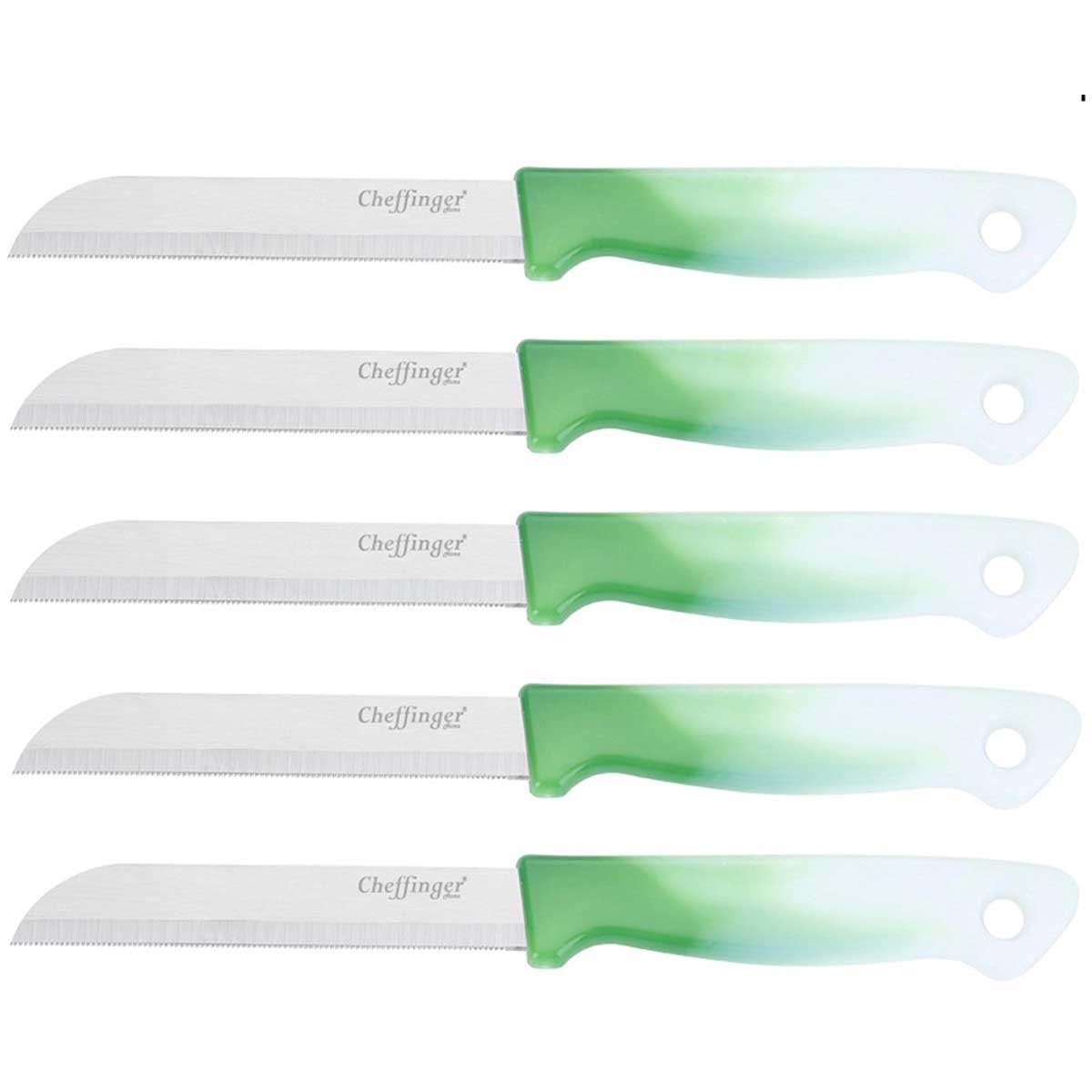 Cheffinger Schilmessenset – RVS Glad – 18 cm – Groen – 5 Stuks messenset