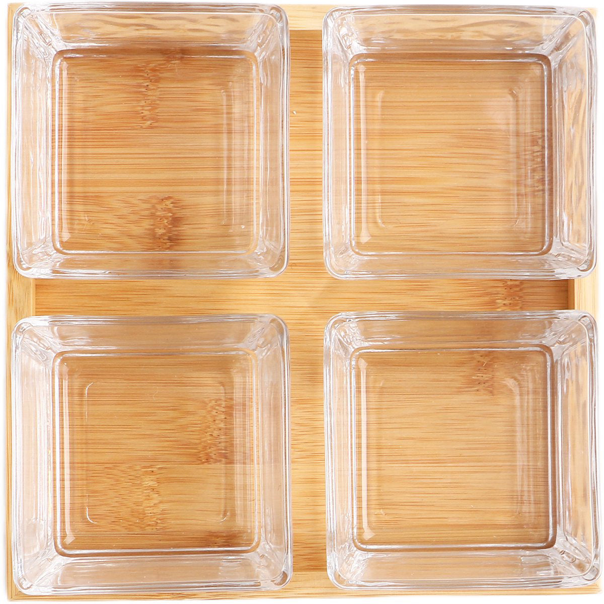 Cheffinger Snackschaal met 4 Bakjes - Bamboe - Borrelpank - Tapasschaal - Serveerschaal
