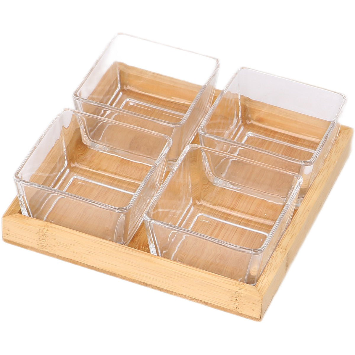 Cheffinger Snackschaal met 4 Bakjes - Bamboe - Borrelpank - Tapasschaal - Serveerschaal