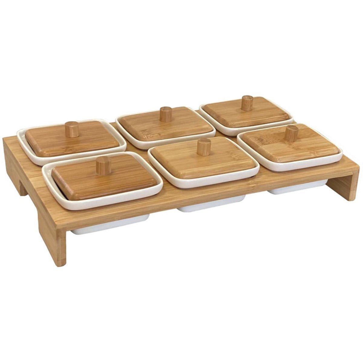 Cheffinger Snackschaal met 6 Bakjes - Bamboe - Borrelpank - Tapasschaal - Serveerschaal