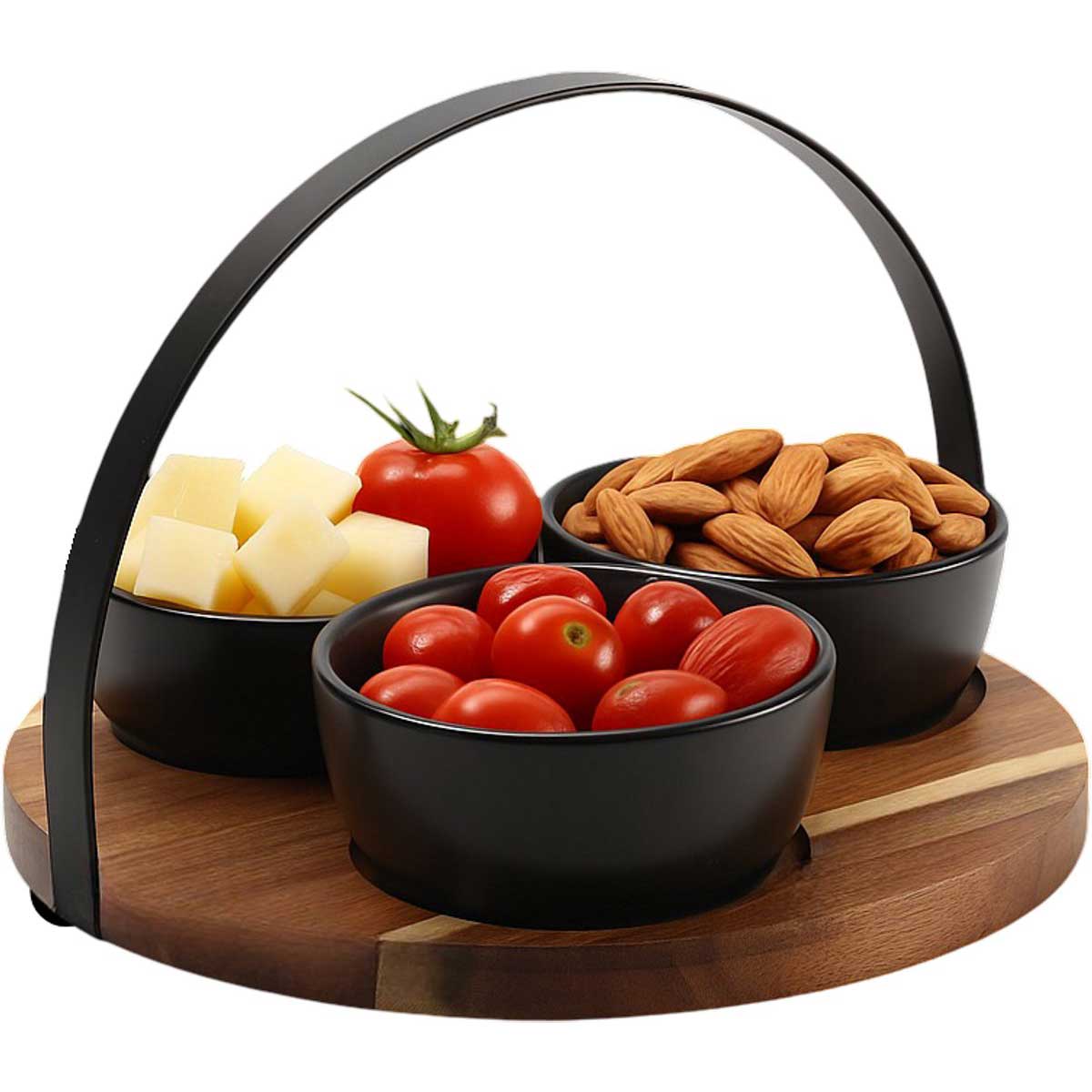 Cheffinger Snackschalen Set - 4-delig - Bamboe - Zwart - Serveerset