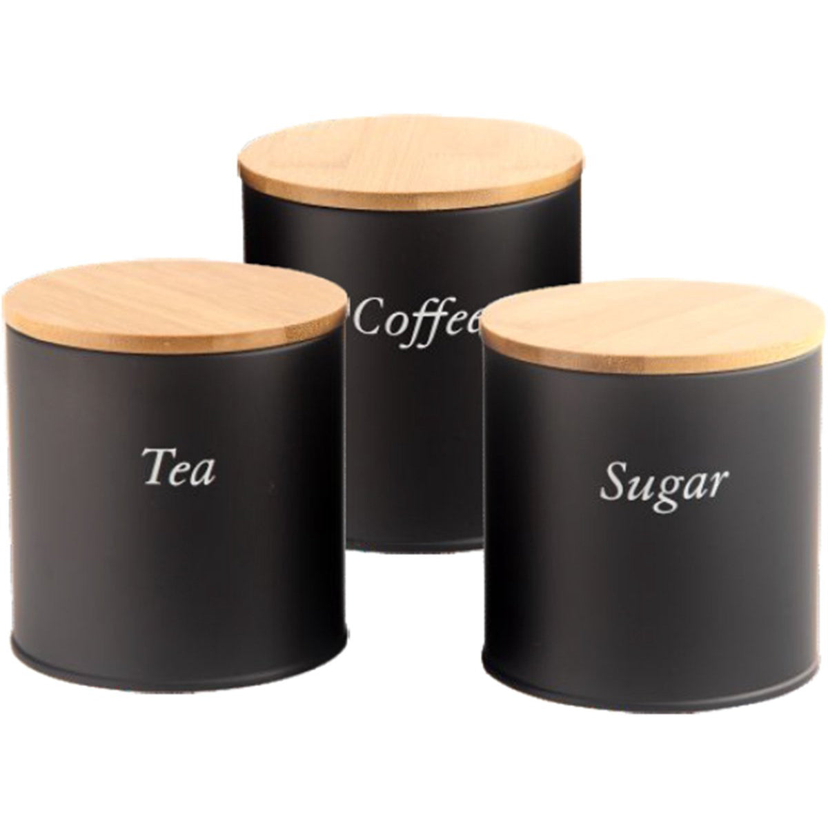 Cheffinger Vorratsdosen mit Bambusdeckel - Schwarz - Kaffee, Tee und Zucker