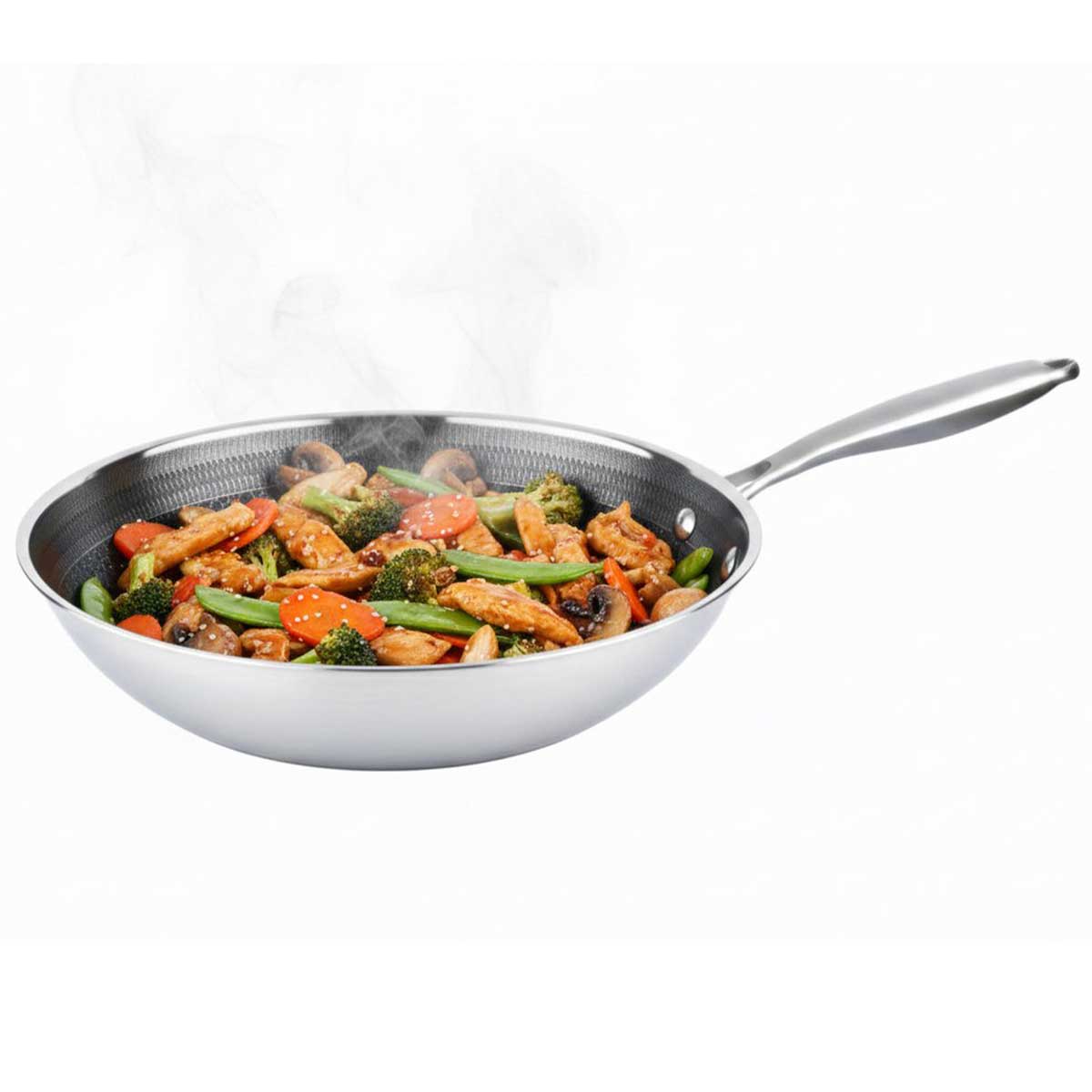 Cheffinger Wokpan met Steel - 28cm - RVS - Honingraat - Inductie