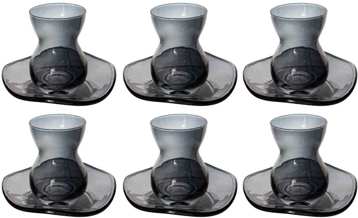 Cinar Turkse Theeglazen - 12-delig - Grijs - 160ml