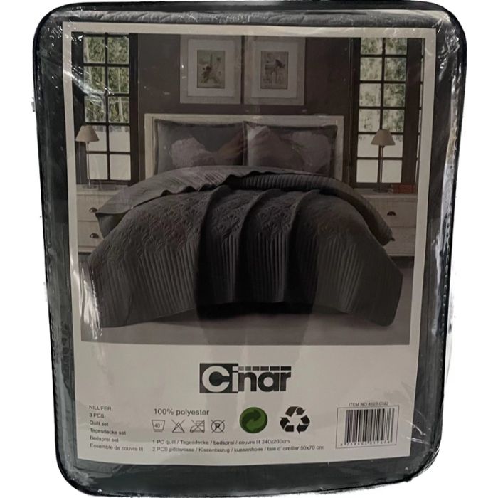 Cinar Nilufer Bedsprei Set 3-delig - Grijs - 260x240cm