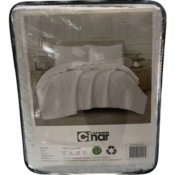 Cinar Nilufer Bedsprei Set 3-delig - Wit - 260x240cm