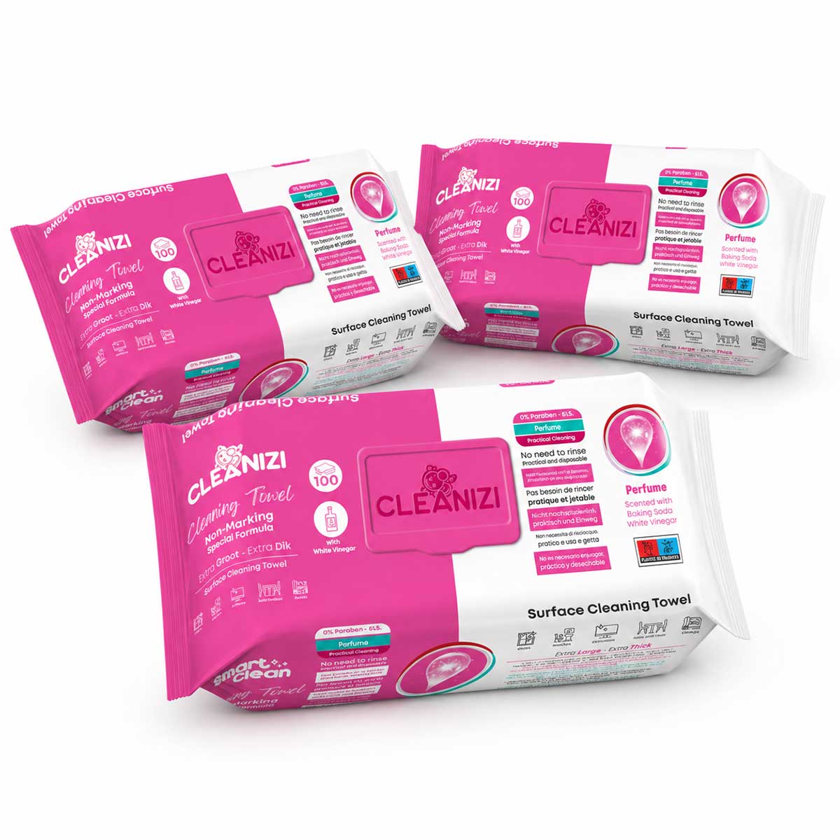 Cleanizi Schoonmaakdoekjes met Parfum - 3 Pak x 100 Stuks - Extra Groot & Dik - Streeploos Schoon - Frisse Geur - 0% Parabenen