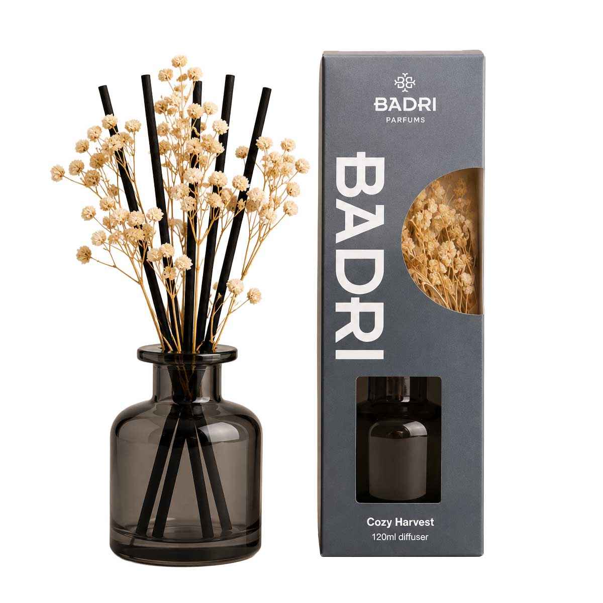 BADRI Bloem Geurstokjes - Cozy Harvest - 120ML - Luxe Reed Diffuser - Geur voor Woonkamer & Badkamer