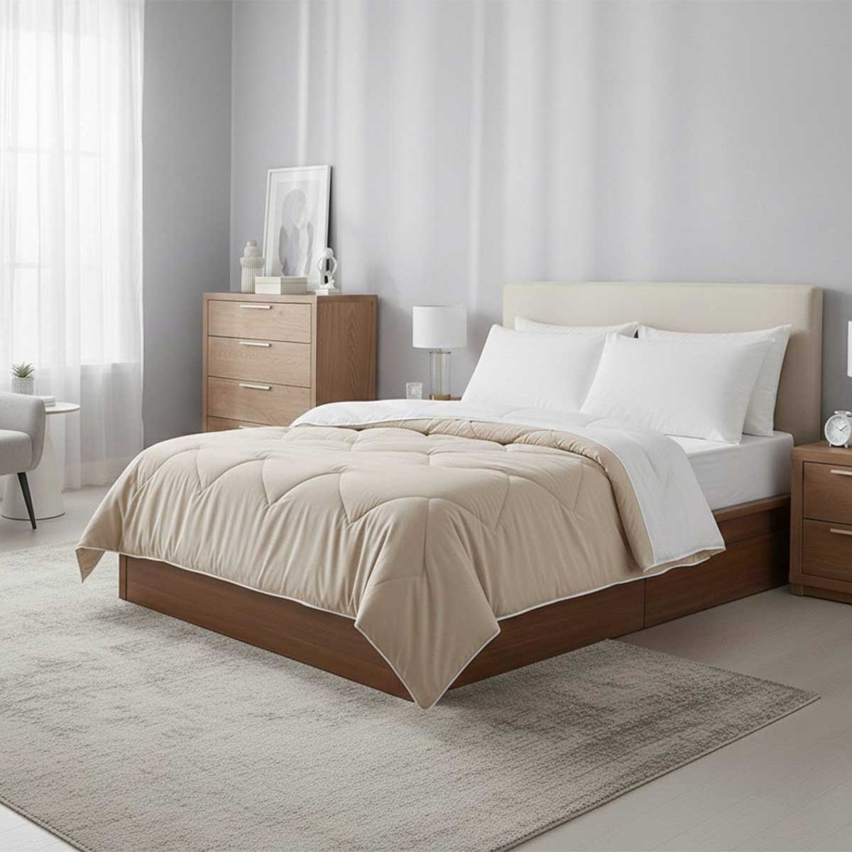 Dreamswan Dubbelzijdig Dekbed zonder Overtrek - 240x200cm - Taupe - Wasbaar Dekbed - Hoesloos Dekbed - Tweepersoons Dekbed