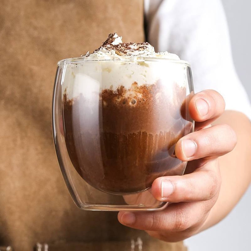 Glozini Doppelwandige Gläser – 250 ml – 4er-Set – Kaffeegläser – Teegläser – Cappuccino-Gläser – Latte Macchiato-Gläser