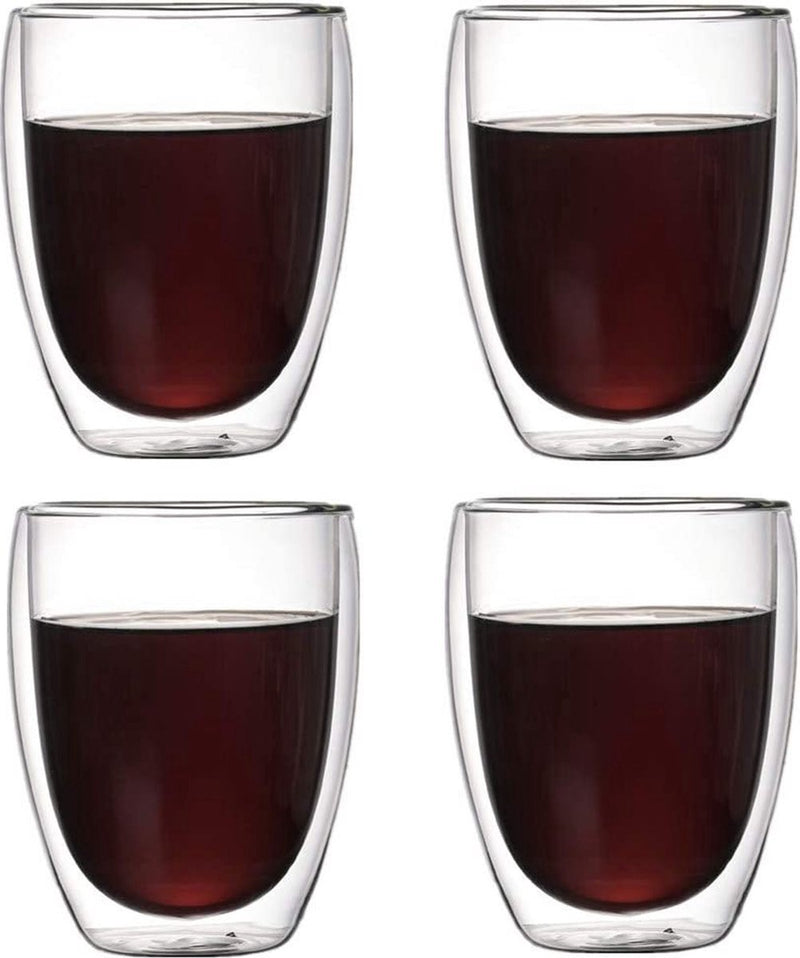 MONOO Double Walled Glasses - 350 ml - Set of 4 - Coffee Glasses - Tea Glass - Cappuccino Glasses - Latte Macchiato Glasses