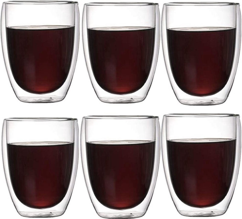 MONOO Double Walled Glasses - 350 ml - Set of 6 - Coffee Glasses - Tea Glass - Cappuccino Glasses - Latte Macchiato Glasses