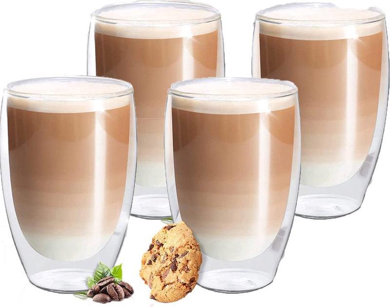 Glozini Doppelwandige Gläser – 450 ml – 4er-Set – Kaffeegläser – Teegläser – Cappuccino-Gläser – Latte Macchiato-Gläser