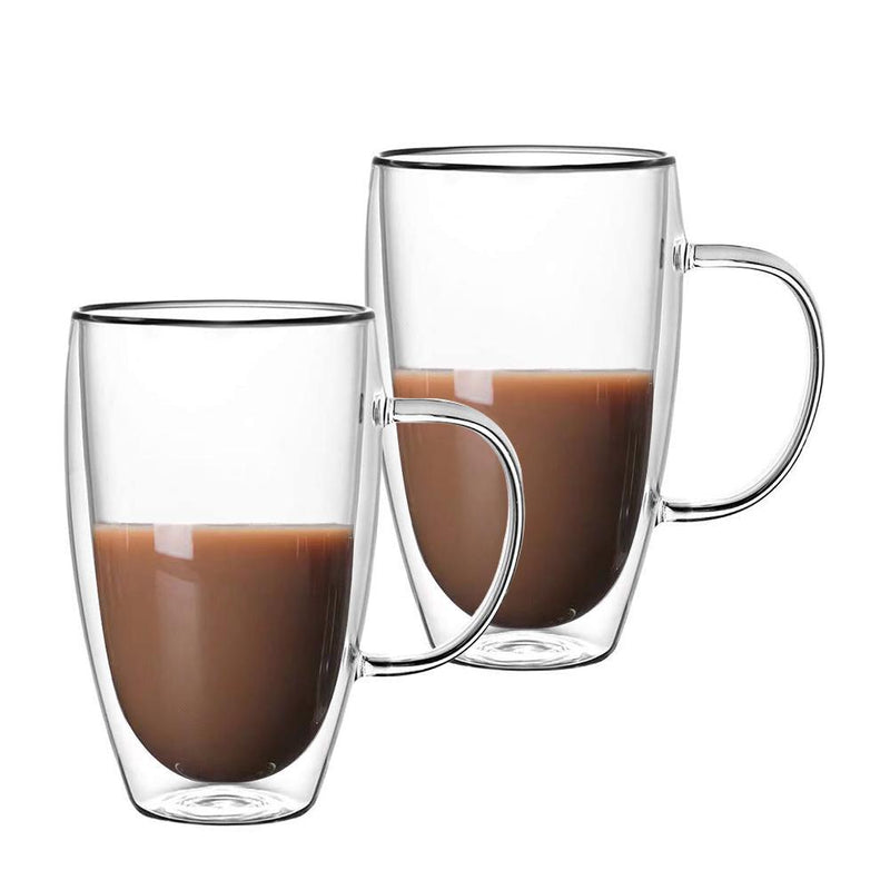 Dubbelwandige Glazen met Oor - 450 ml - Set van 2 - Koffieglazen - Theeglas - Cappuccino Glazen - Latte Macchiato Glazen - Glas - TEKZEN