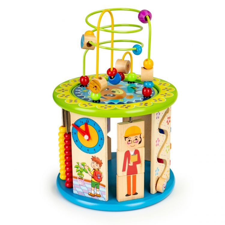 ECOTOYS Houten Activiteitenkubus - Visspel & Blokken - Educatief