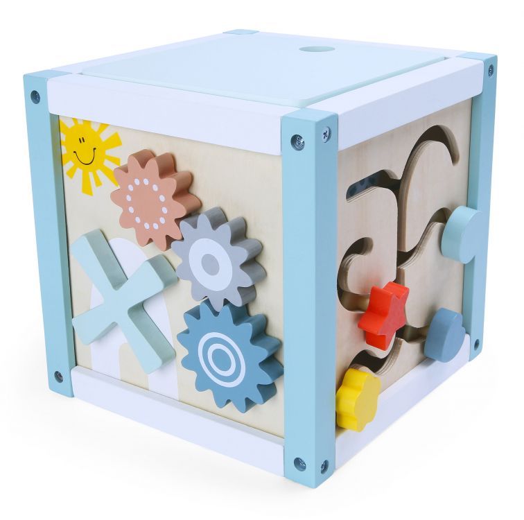 ECOTOYS Houten Activiteitenkubus 5-in-1 - Vormenstoof & Kralenbaan