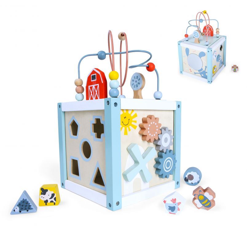 ECOTOYS Houten Activiteitenkubus 5-in-1 - Vormenstoof & Kralenbaan