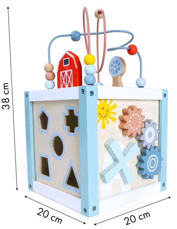 ECOTOYS Houten Activiteitenkubus 5-in-1 - Vormenstoof & Kralenbaan