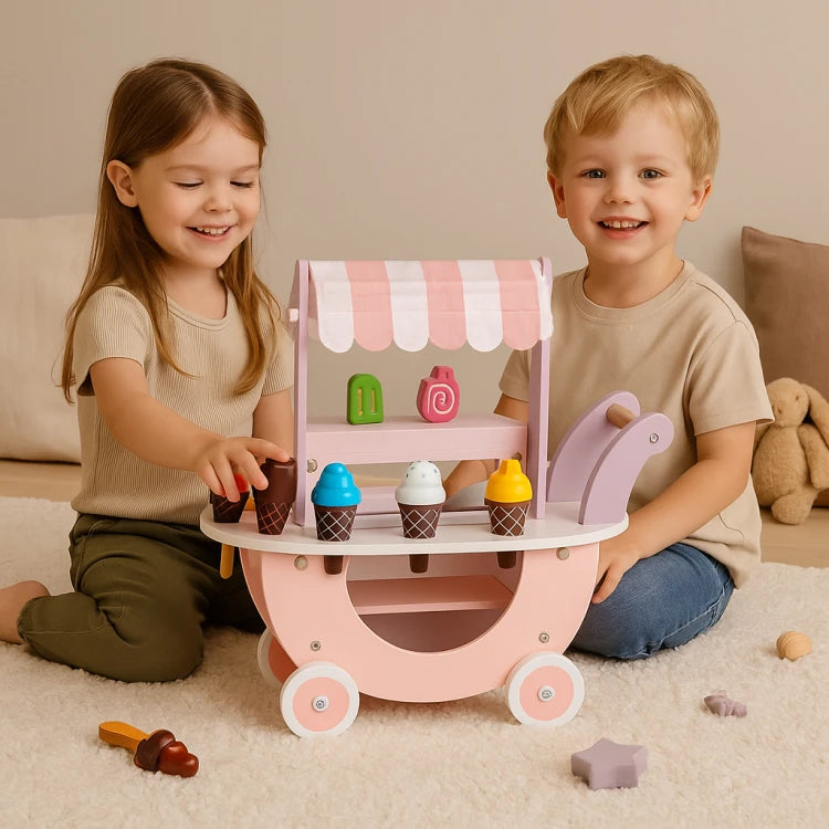 ECOTOYS Houten IJskar - 12-delig - Magnetisch IJs - Vanaf 3 Jaar