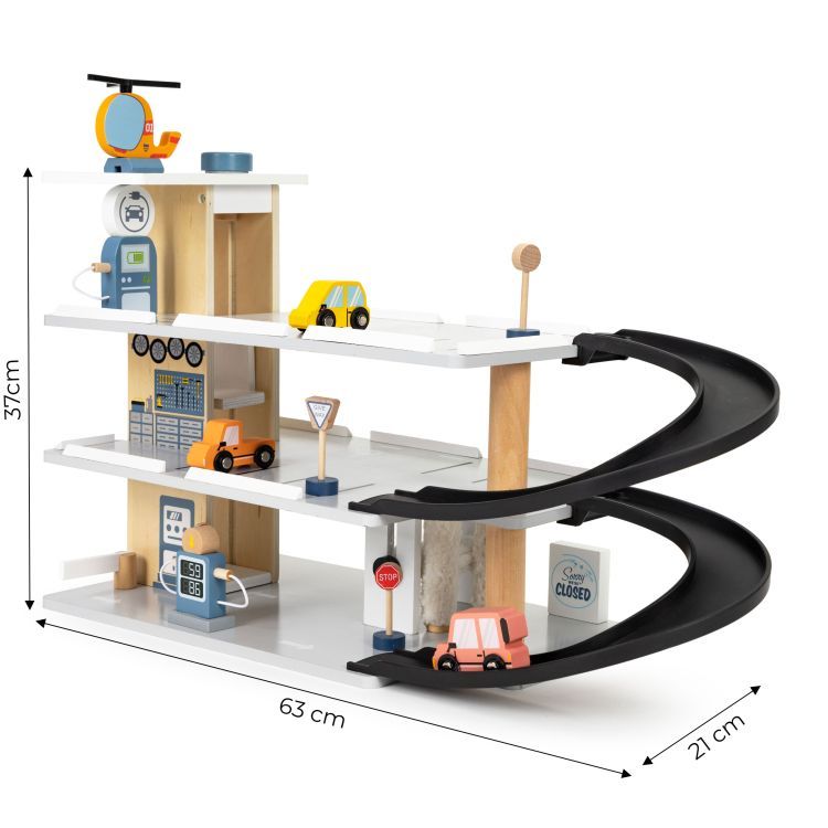 ECOTOYS Houten Parkeergarage - 3 Verdiepingen - Lift & Auto’s - 3+