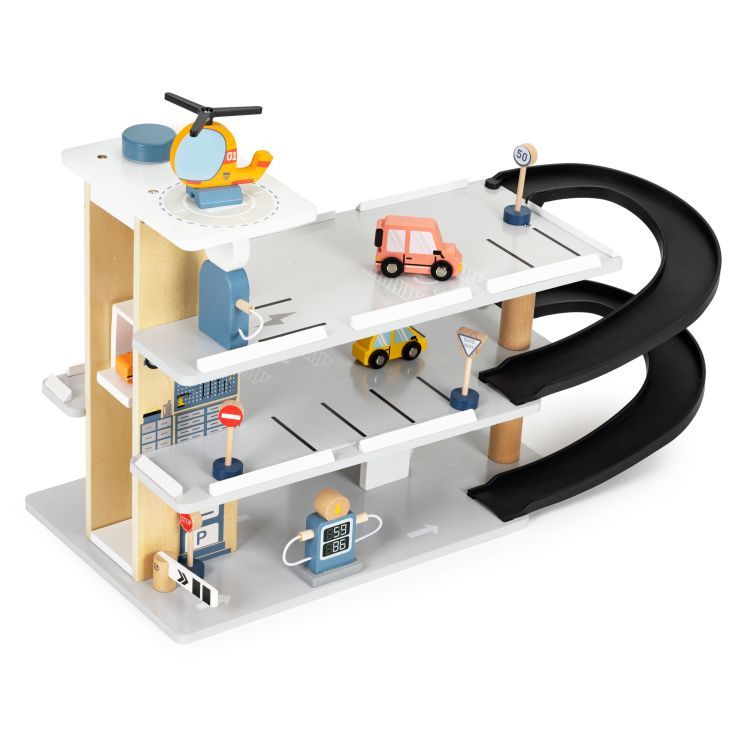 ECOTOYS Houten Parkeergarage - 3 Verdiepingen - Lift & Auto’s - 3+