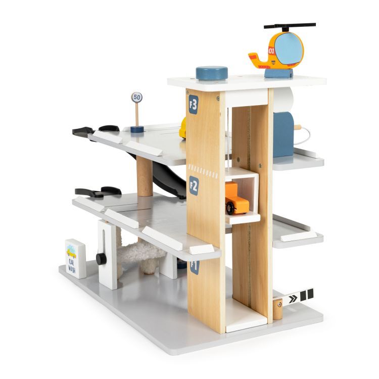 ECOTOYS Houten Parkeergarage - 3 Verdiepingen - Lift & Auto’s - 3+