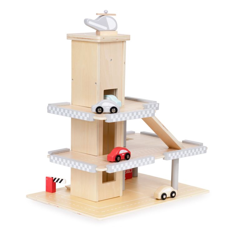 ECOTOYS Houten Parkeergarage - Met Lift, Autobaan & Auto’s