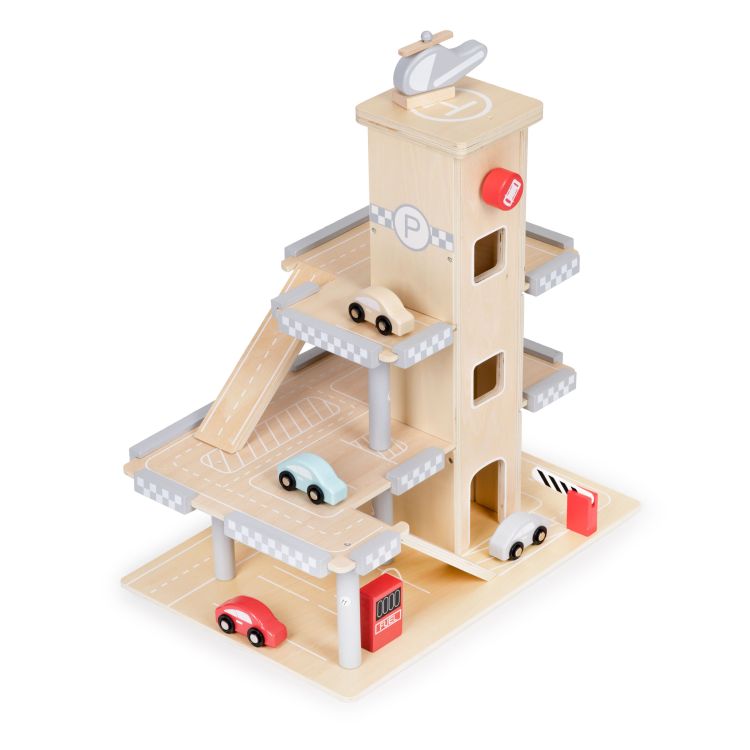 ECOTOYS Houten Parkeergarage - Met Lift, Autobaan & Auto’s