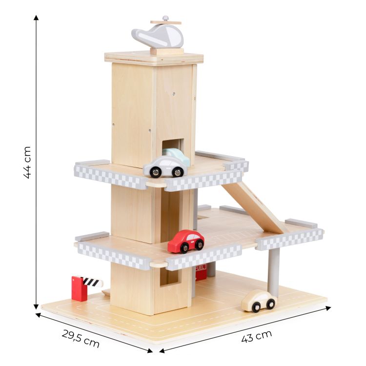 ECOTOYS Houten Parkeergarage - Met Lift, Autobaan & Auto’s