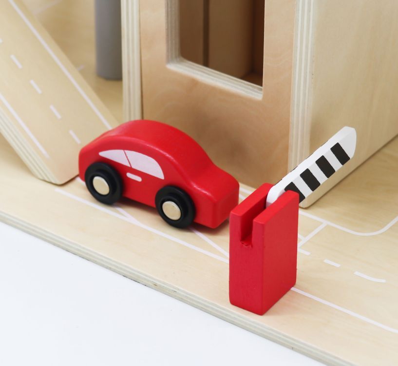 ECOTOYS Houten Parkeergarage - Met Lift, Autobaan & Auto’s
