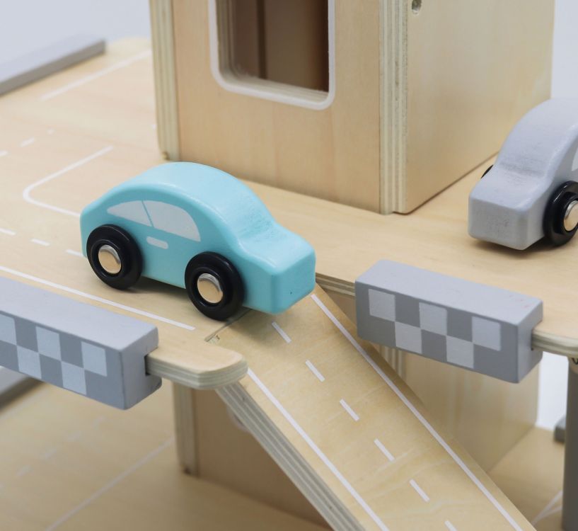 ECOTOYS Houten Parkeergarage - Met Lift, Autobaan & Auto’s