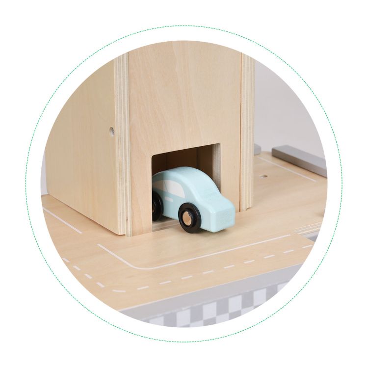 ECOTOYS Houten Parkeergarage - Met Lift, Autobaan & Auto’s