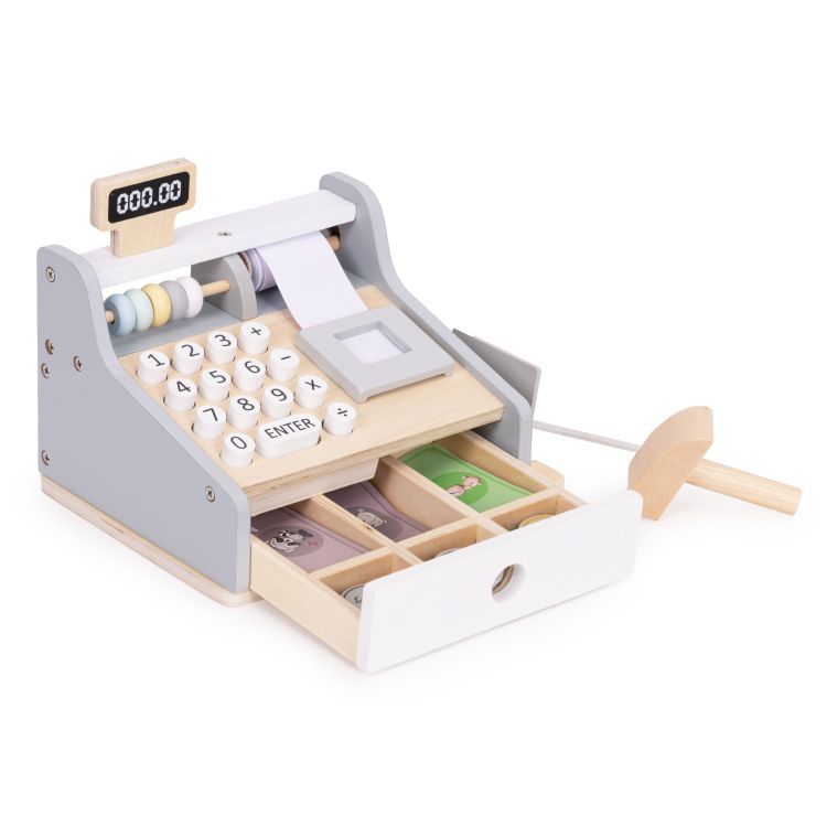 ECOTOYS Houten Speelgoedkassa - Met Scanner, Speelgeld &amp; Betaalkaart