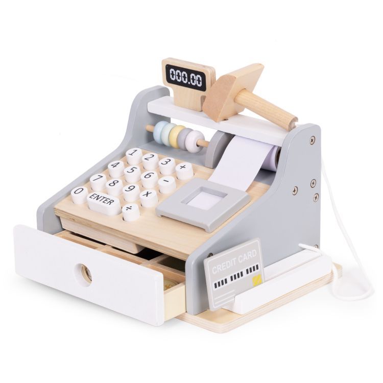 ECOTOYS Houten Speelgoedkassa - Met Scanner, Speelgeld &amp; Betaalkaart